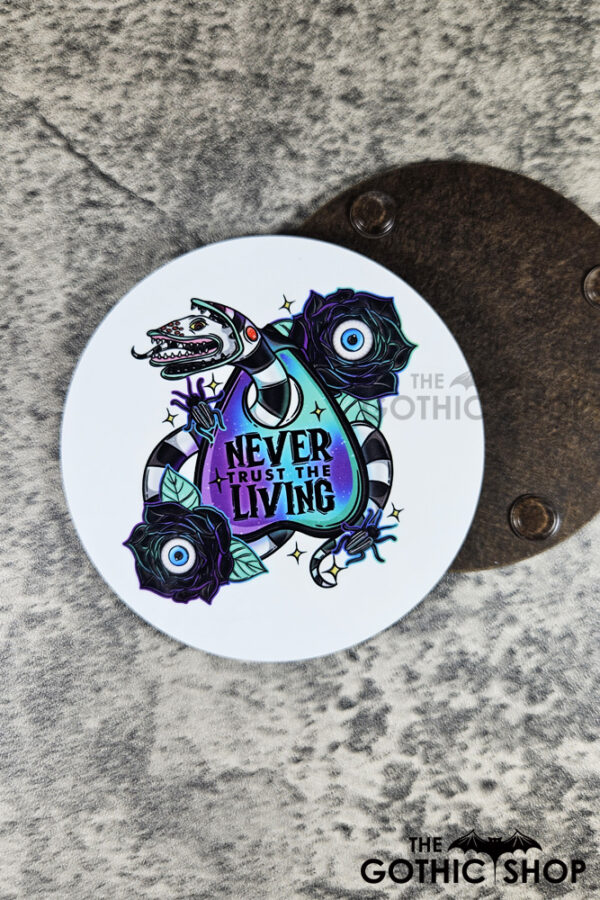 Never Trust The Living Sandworm & Planchette Gothic 9cm Round Glossy Coaster