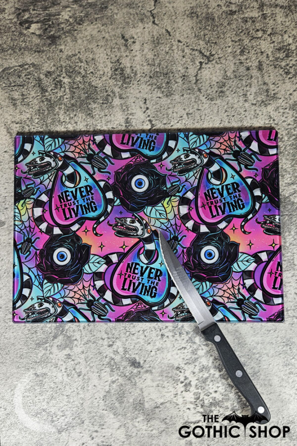 Never Trust The Living Sandworm & Planchette Gothic Glass Chopping Board
