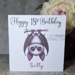 Personalised Betty Hanging Kawaii Purple Bat Birthday Gothic Greetings Card