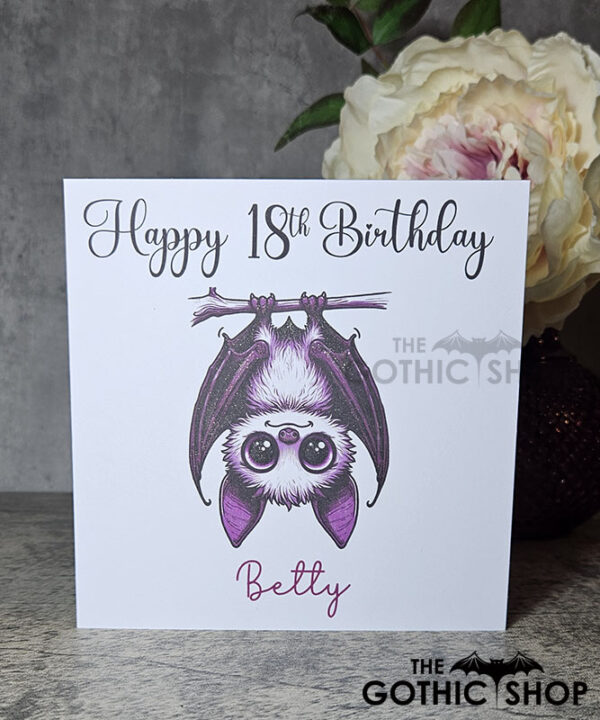 Personalised Betty Hanging Kawaii Purple Bat Birthday Gothic Greetings Card