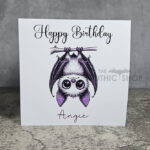 Personalised Betty Hanging Kawaii Purple Bat Birthday Gothic Greetings Card