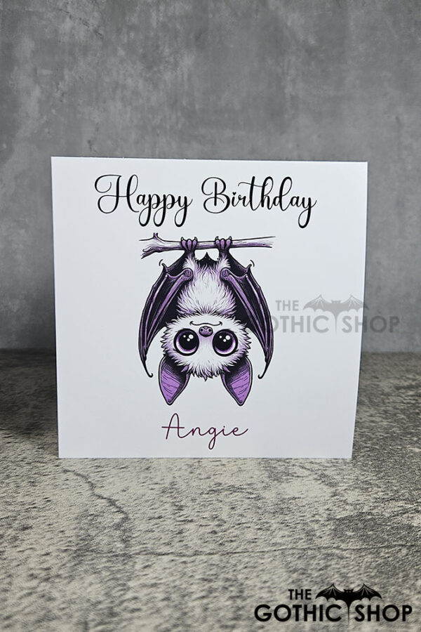 Personalised Betty Hanging Kawaii Purple Bat Birthday Gothic Greetings Card