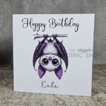 Personalised Betty Hanging Kawaii Purple Bat Birthday Gothic Greetings Card