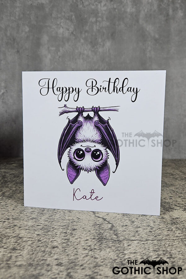 Personalised Betty Hanging Kawaii Purple Bat Birthday Gothic Greetings Card