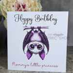 Personalised Betty Hanging Kawaii Purple Bat Birthday Gothic Greetings Card