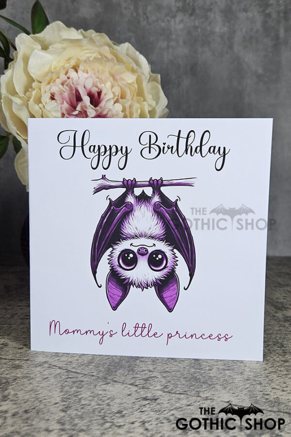 Personalised Betty Hanging Kawaii Purple Bat Birthday Gothic Greetings Card