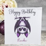 Personalised Betty Hanging Kawaii Purple Bat Birthday Gothic Greetings Card