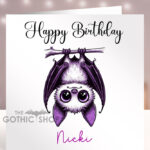 Personalised Betty Hanging Kawaii Purple Bat Birthday Gothic Greetings Card