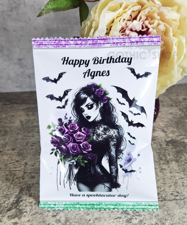 Personalised Goth Lady Purple Roses Sweet Crisp Party Favour Gothic Gift Bag