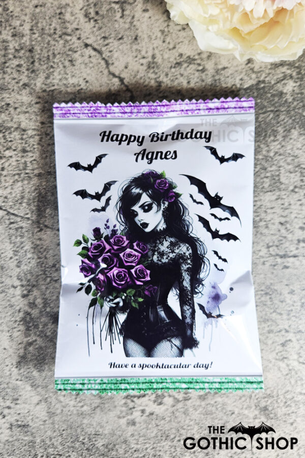 Personalised Goth Lady Purple Roses Sweet Crisp Party Favour Gothic Gift Bag