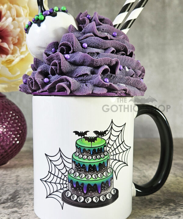 Spooky Purple & Green Tiered Cake & Cobwebs Gothic Mug