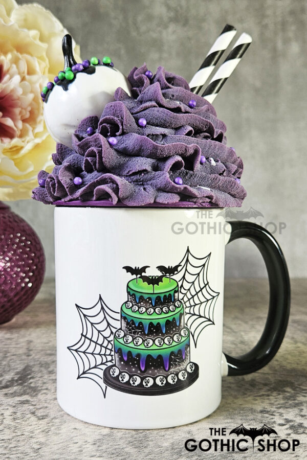 Spooky Purple & Green Tiered Cake & Cobwebs Gothic Mug