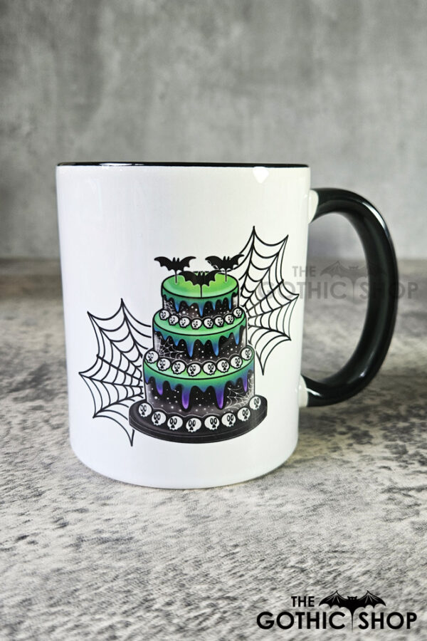 Spooky Purple & Green Tiered Cake & Cobwebs Gothic Mug