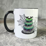Spooky Purple & Green Tiered Cake & Cobwebs Gothic Mug