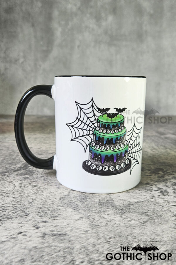 Spooky Purple & Green Tiered Cake & Cobwebs Gothic Mug