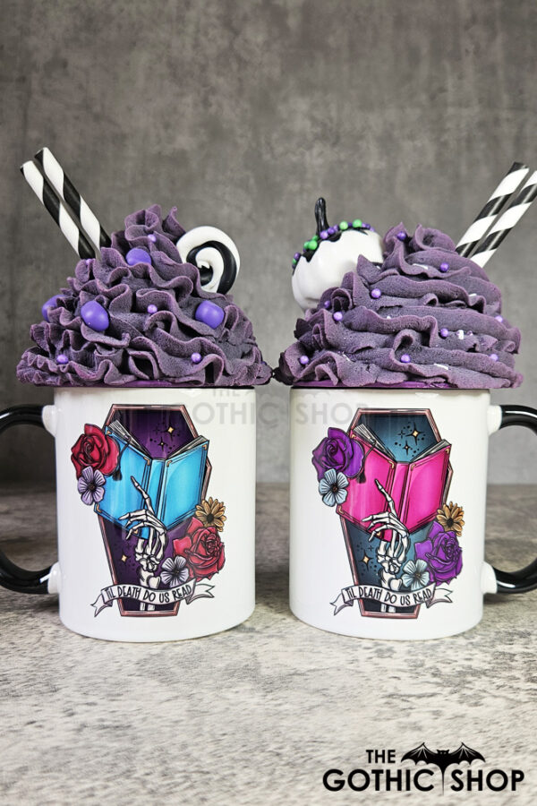 Til Death Do Us Read Book Skeleton Hand Gothic Mug