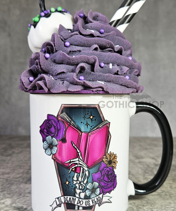 Til Death Do Us Read Cerise Book Skeleton Hand Gothic Mug