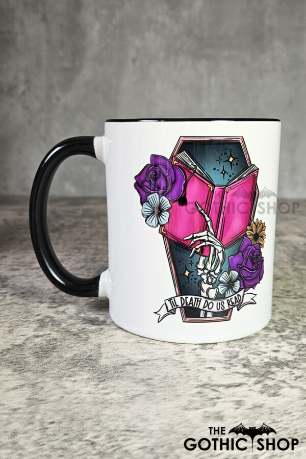 Til Death Do Us Read Cerise Book Skeleton Hand Gothic Mug