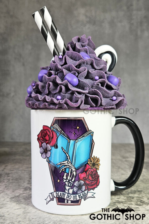 Til Death Do Us Read Turquoise Book Skeleton Hand Gothic Mug