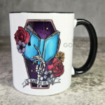 Til Death Do Us Read Turquoise Book Skeleton Hand Gothic Mug