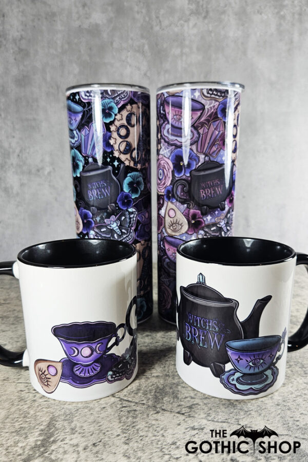 Witch's Brew Tea Party Black Witchy Tumblers and mugs