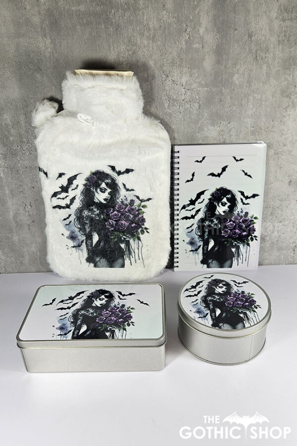 goth lady purple roses hot water bottle with plush cover