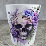 Skull & Pink Purple Roses Gothic Halloween Plant Pot