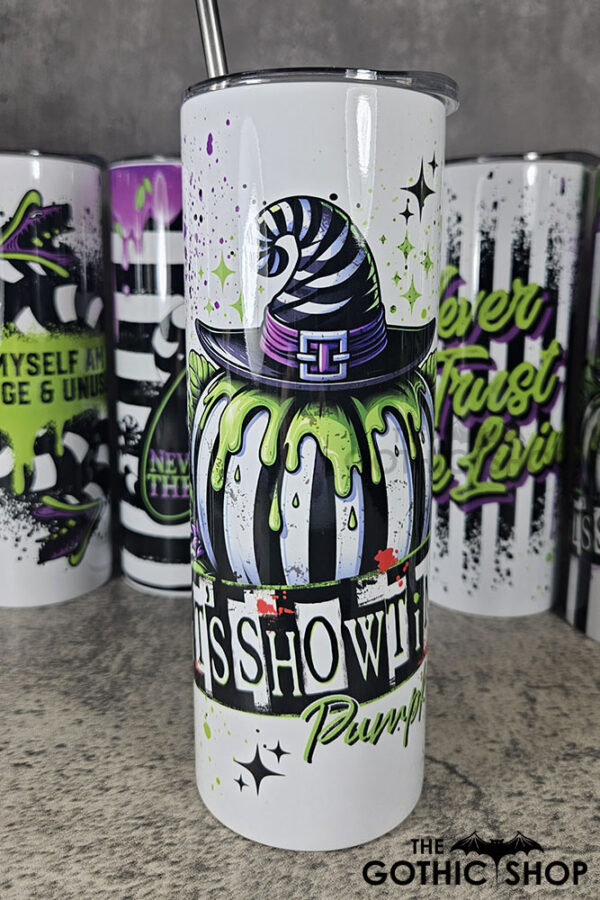 It's Showtime Striped Pumpkin Grunge Splatters 20oz Tumbler