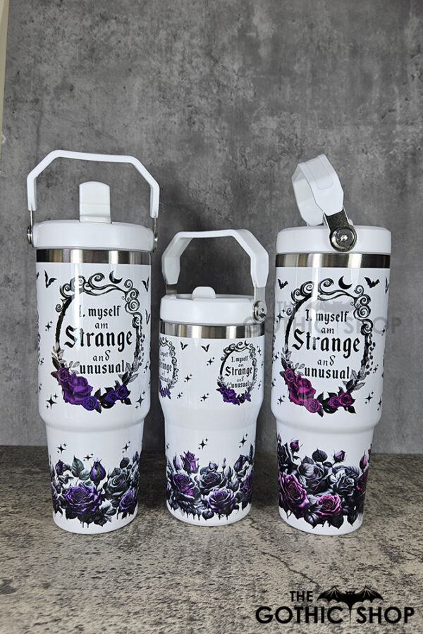 Strange Unusual Purple and Red Roses Cameo 30oz and 20oz Gothic Travel Tumblers with Top Handle
