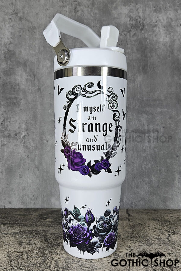 Strange Unusual Purple Roses Cameo 30oz Gothic Travel Tumbler with Top Handle