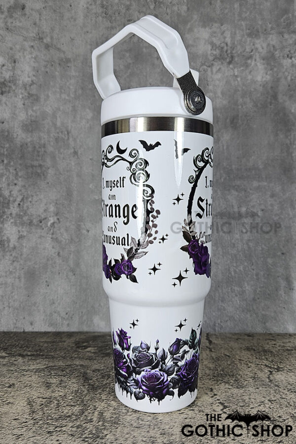 Strange Unusual Purple Roses Cameo 30oz Gothic Travel Tumbler with Top Handle