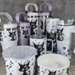 Drippy Spooky Black Cat gothic homeware including tumblers, travel tumblers, bowls and mugs