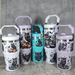 Halloween Owls with Pumpkins & Skulls 30oz and 20oz Gothic Travel Tumblers and cups