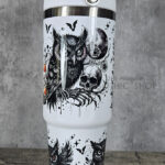 Halloween Owls with Pumpkins & Skull 30oz Gothic White Travel Tumbler