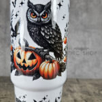 Halloween Owls with Pumpkins & Skull 30oz Gothic White Travel Tumbler