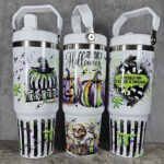 Everyday is Halloween Pumpkins Skeletons 30oz Gothic White Travel Tumbler