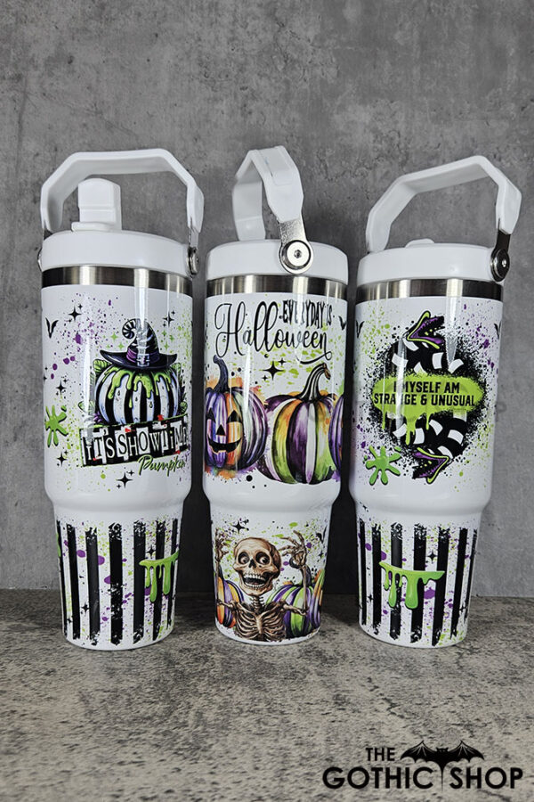Everyday is Halloween Pumpkins Skeletons 30oz Gothic White Travel Tumbler