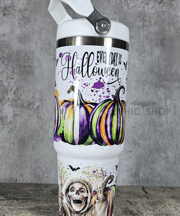 Everyday is Halloween Pumpkins Skeletons 30oz Gothic White Travel Tumbler