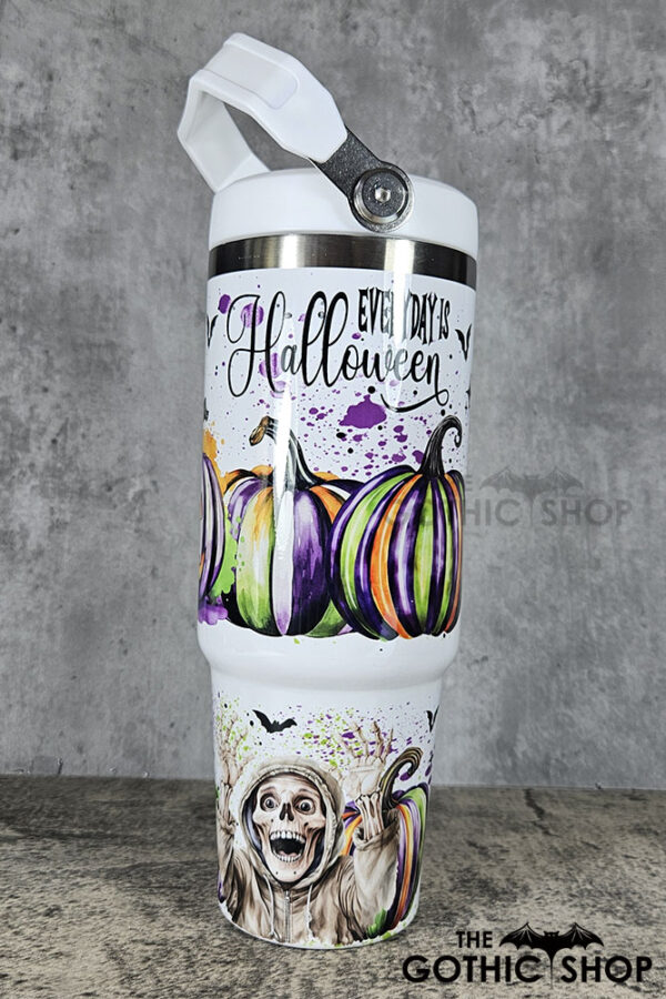Everyday is Halloween Pumpkins Skeletons 30oz Gothic White Travel Tumbler