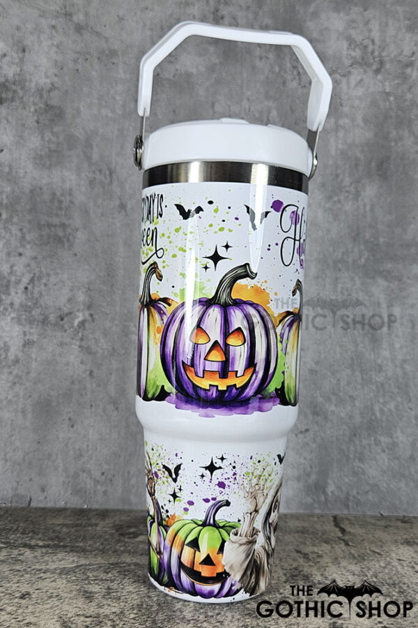 Everyday is Halloween Pumpkins Skeletons 30oz Gothic White Travel Tumbler
