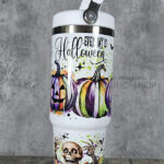 Everyday is Halloween Pumpkins Skeletons 30oz Gothic White Travel Tumbler