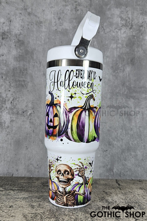 Everyday is Halloween Pumpkins Skeletons 30oz Gothic White Travel Tumbler