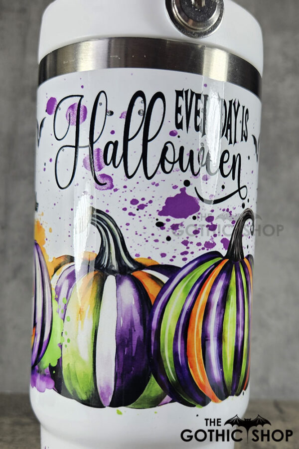 Everyday is Halloween Pumpkins Skeletons 30oz Gothic White Travel Tumbler