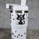 Drippy Spooky Black Cat 20oz Gothic White Travel Tumbler
