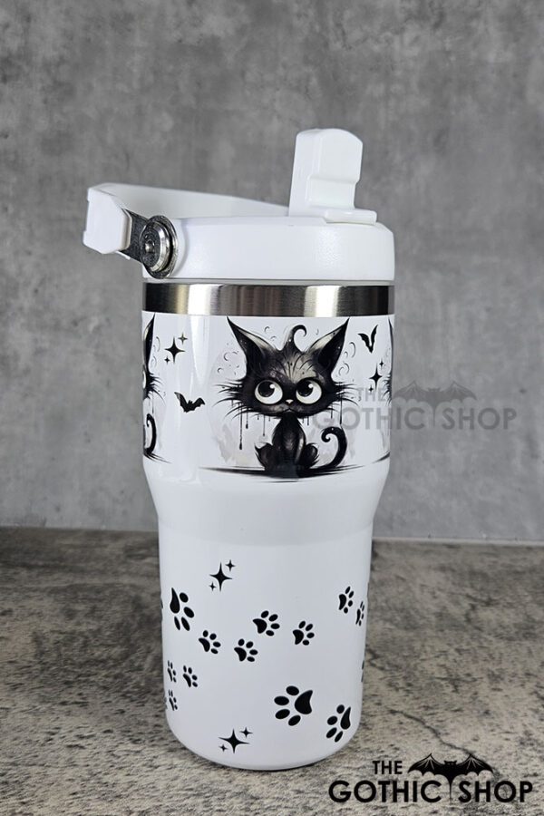 Drippy Spooky Black Cat 20oz Gothic White Travel Tumbler
