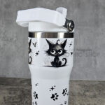 Drippy Spooky Black Cat 20oz Gothic White Travel Tumbler