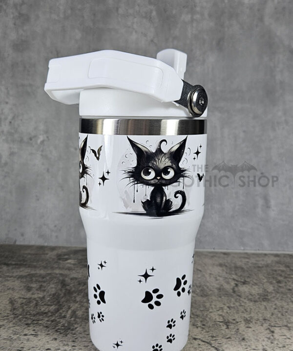 Drippy Spooky Black Cat 20oz Gothic White Travel Tumbler