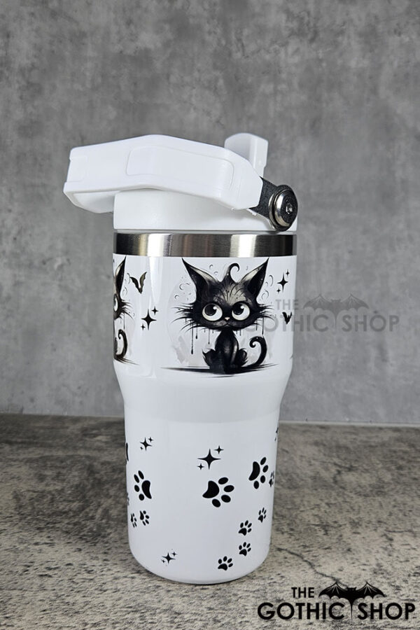 Drippy Spooky Black Cat 20oz Gothic White Travel Tumbler