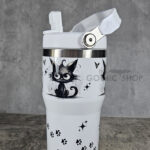 Drippy Spooky Black Cat 20oz Gothic White Travel Tumbler