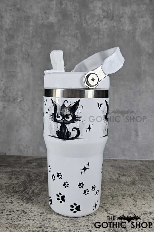 Drippy Spooky Black Cat 20oz Gothic White Travel Tumbler